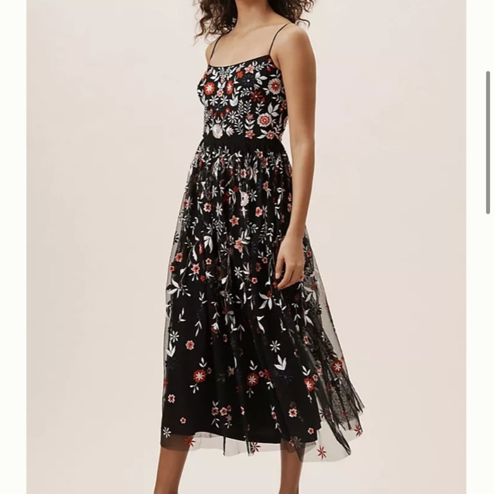 Black Noir BHLDN dress. Embroidered/floral.
